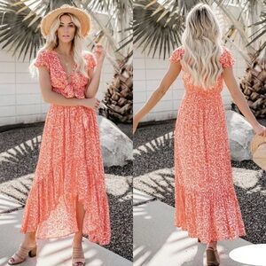 Vici High Low Floral Coral Maxi Dress
